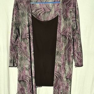 Stylish Women's Blouse with Abstract Print tank w overlay purple Large